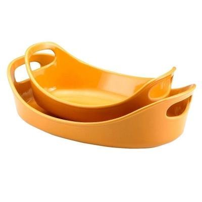 Bubble and Brown Oval Bakers in Yellow (Set of 2)