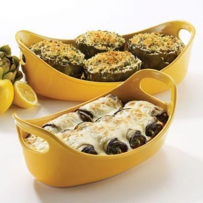 Bubble and Brown Oval Bakers in Yellow (Set of 2) N2