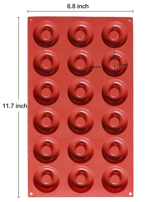 Clearance Sale - Ozera Silicone Mini Donut Pan, Muffin Cups, Cake Mold, Biscuit Mold, 18 Cavity, Red N3