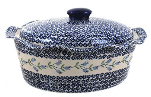 Polish Pottery Tulip Oval Baker with Lid