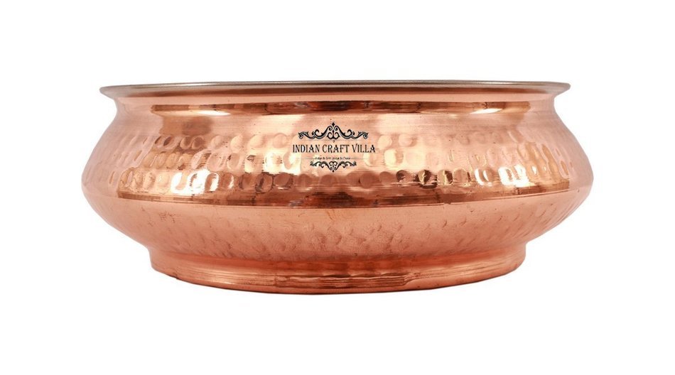 IndianCraftVilla 5.3" X 5.8" X 2.3" Handmade Steel Copper Set Of 3 Mughlai handi Volume 525 ML With Lid serving... N3