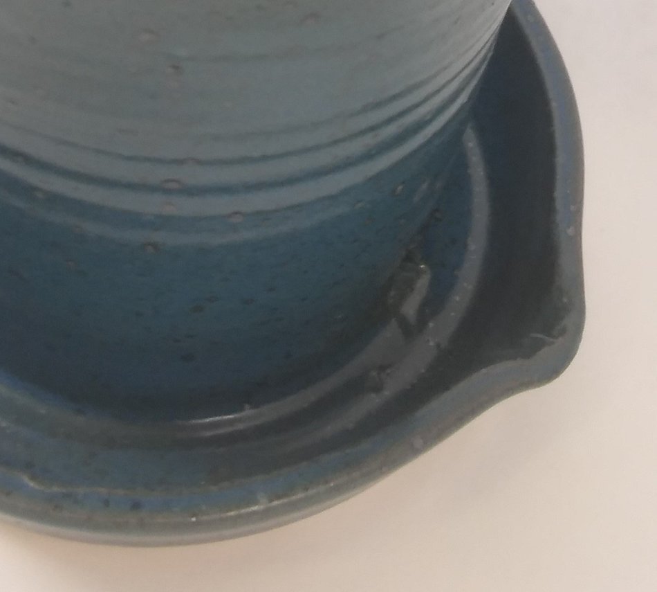 Aunt Chris' Pottery - Heavy Hand Made - Clay Bacon Cooker - Unique New Way of Cooking Bacon - Primitive Blue Glazed N4