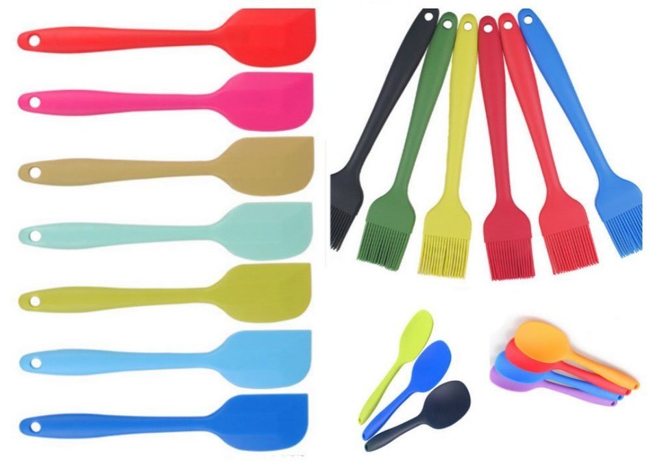 PerPor 4PCS Silicone Baking Kitchen Set Tools,1 Scraper,1 Brush,1 Big Spoon,1 Small Spooon(COLOR MAY VARY)