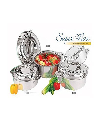 Stainless Steel Double Wall Insulated Hot Pot Foodwarmer Casserole Set of 3