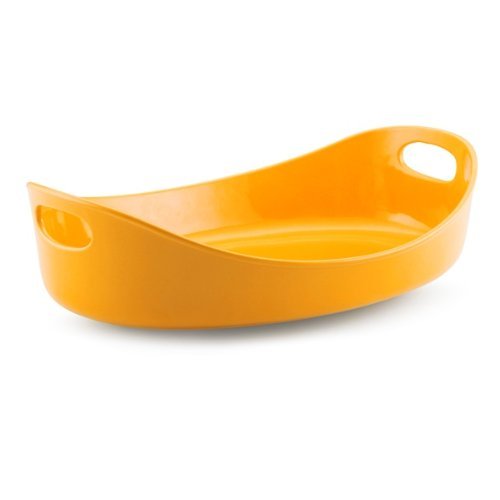 Rachael Ray Stoneware 4-1/2-Quart Bubble & Brown Large Oval Baker, Orange N2