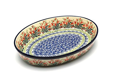 Polish Pottery Baker - Oval - Large - Crimson Bells