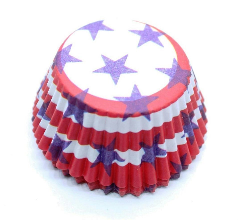 24 Count Patriotic 4th of July Cupcake Kits with United States Flag Pick (Pack of 2) (Red White and Blue) N3