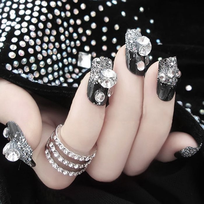 Spritech(TM) Fashion Women's 24 Pre Bling Paillette Diamond Design Fake Nail Piece Red N15