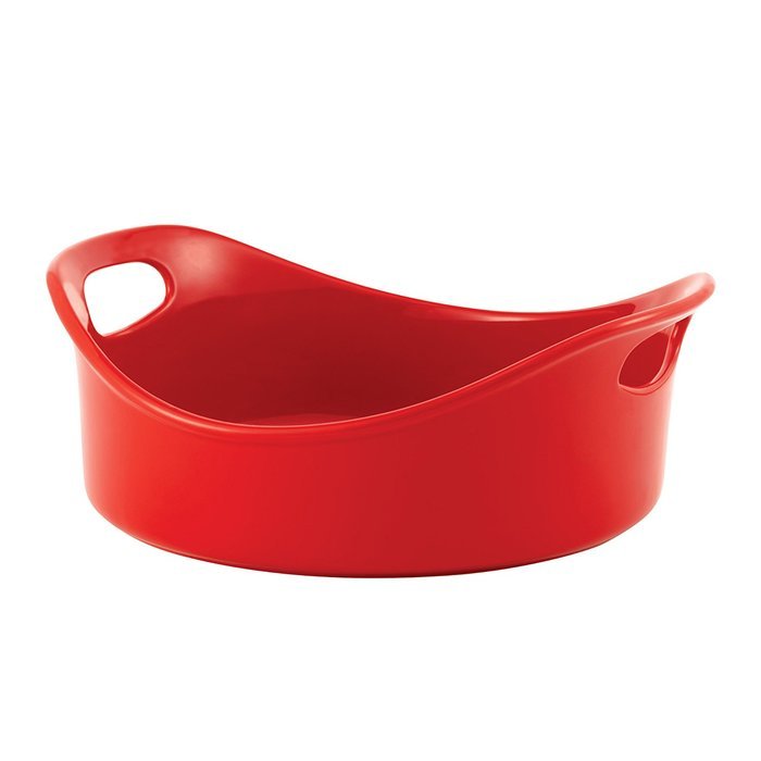 Rachael Ray Stoneware 3-Quart Large Round Bubble and Brown Baker, Orange N2