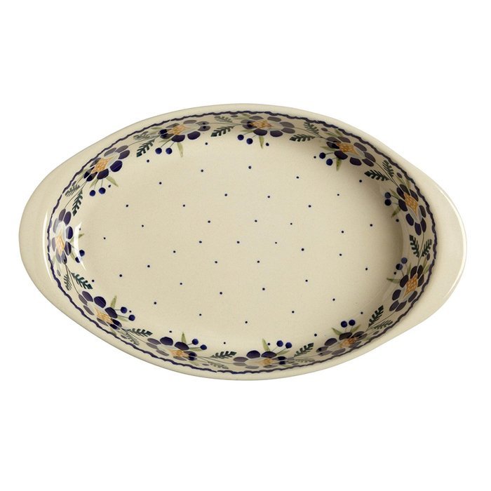 Orange Blossoms Handmade Ceramic Oval Baker Manufaktura W Bolesławiec Genuine Hand Painted Polish Pottery, 12-... N2