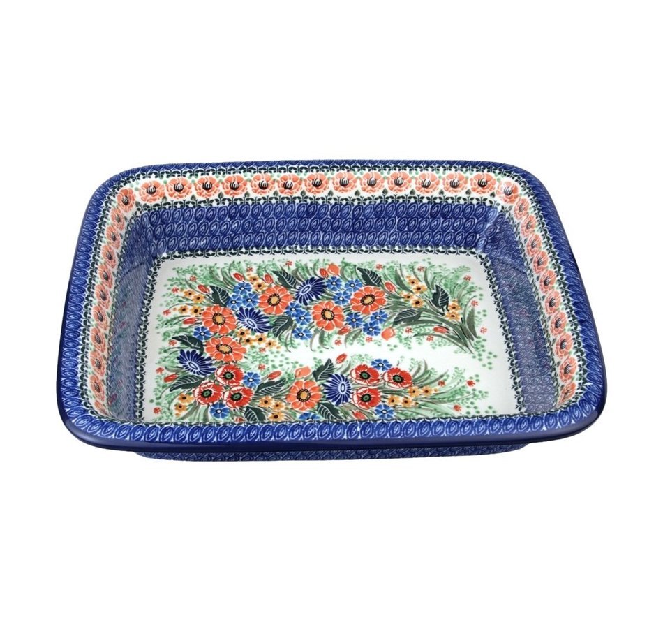 Polish Pottery Ceramika Artystyczna CA854U2728 Rolled Lip Roaster (1 Pack), 13.75 x 11.5", Multicolor