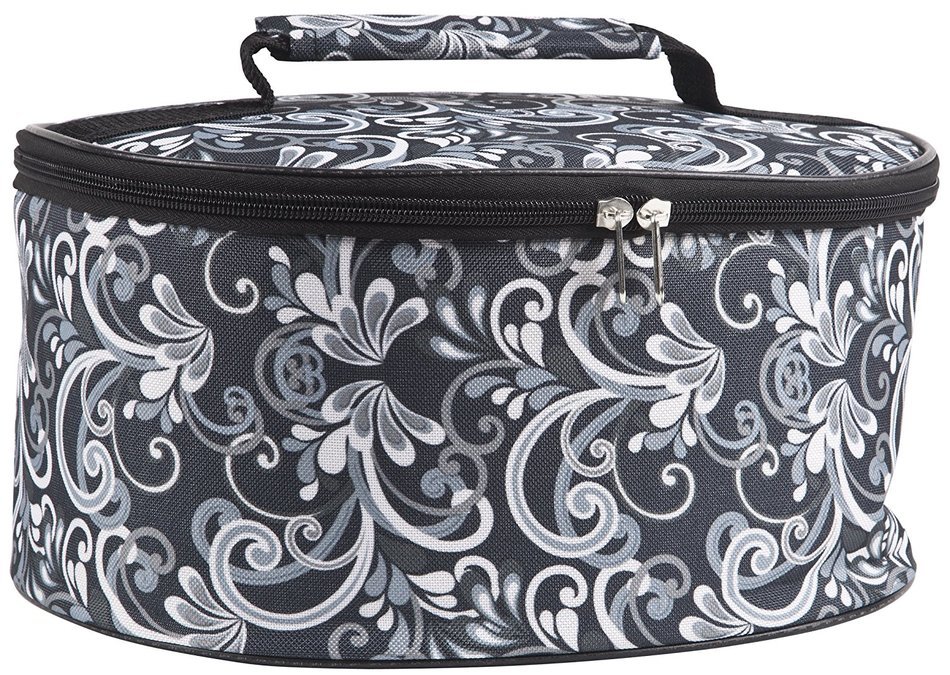 Home Essentials & Beyond 61987 12 in. Casserole Tote, Fancy Scroll Print, Round, Black