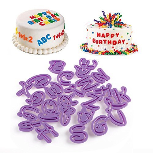 Delight eShop 26Pcs Purple Alphabet Fondant Letters Plastic Cake Cookie Cutters Tool