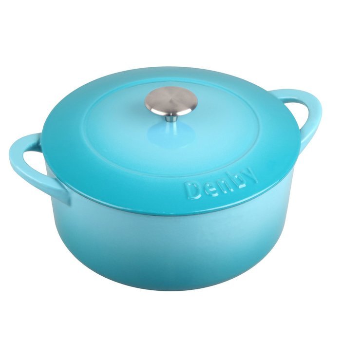 Denby Cast Iron Round Covered Casserole, 3-Liter, Blue