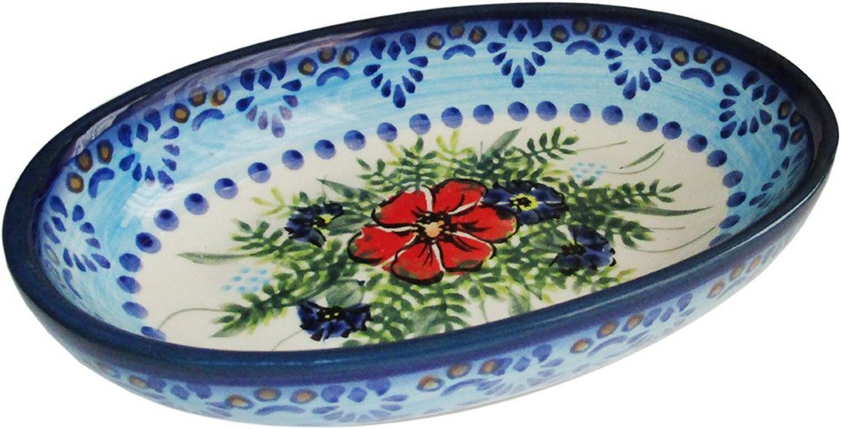 "Eva's Collection" Boleslawiec Stoneware - Polish Pottery Small Oval Baker - Veronica