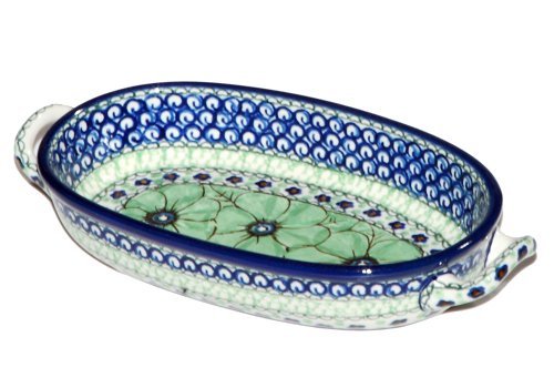 New Polish Pottery Unikat BAKER OVAL WITH HANDLES Boleslawiec CA Pattern U408A