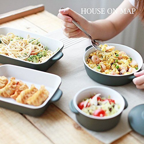 Solid Ceramic Kitchen Bakeware Set 5-Pieces Set baking pans Au Gratin dishes double-ears porcelain tableware (... N2