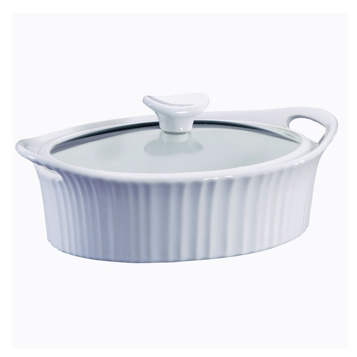 CORNINGWARE French White 2-1/2-qt Oval Casserole w/ Glass Cover