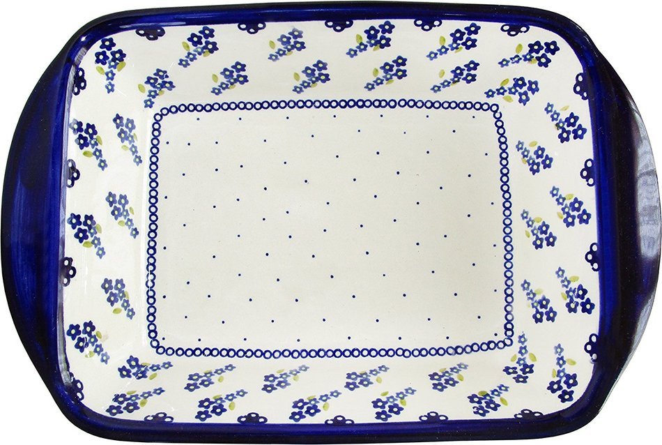 Boleslawiec Stoneware - Polish Pottery Lasagna Baker "Eva's Collection "Forget Me Not" N2