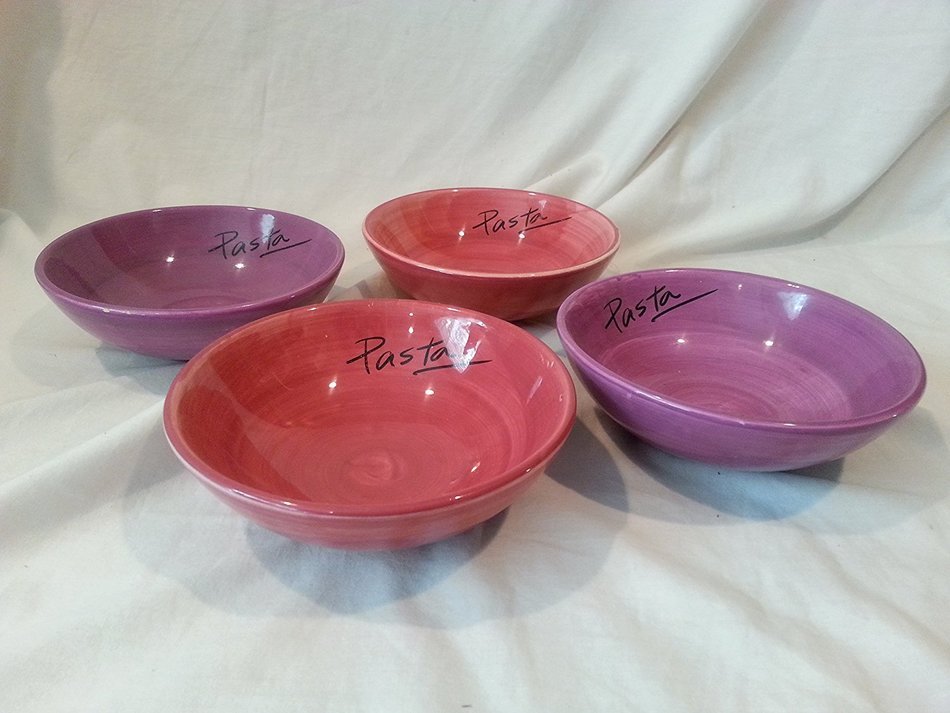 Set of 4 Small Pink and Purple Pasta Bowls 6.25 Inch Diameter X 2.25 Inches Tall