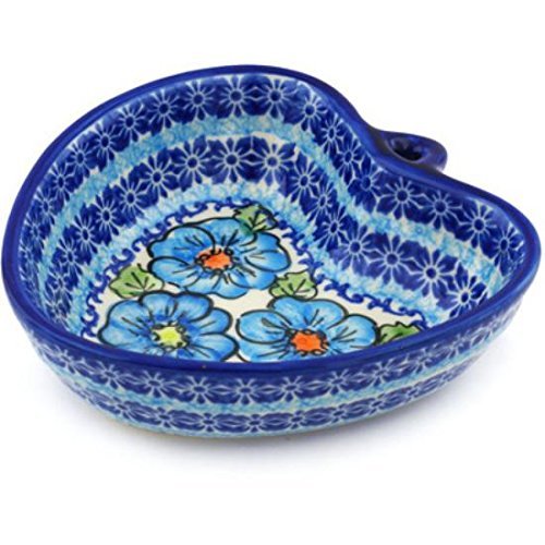 Ceramika Bona H0722H Polish Pottery Ceramic Heart Shaped Bowl Hand Painted, 6-Inch