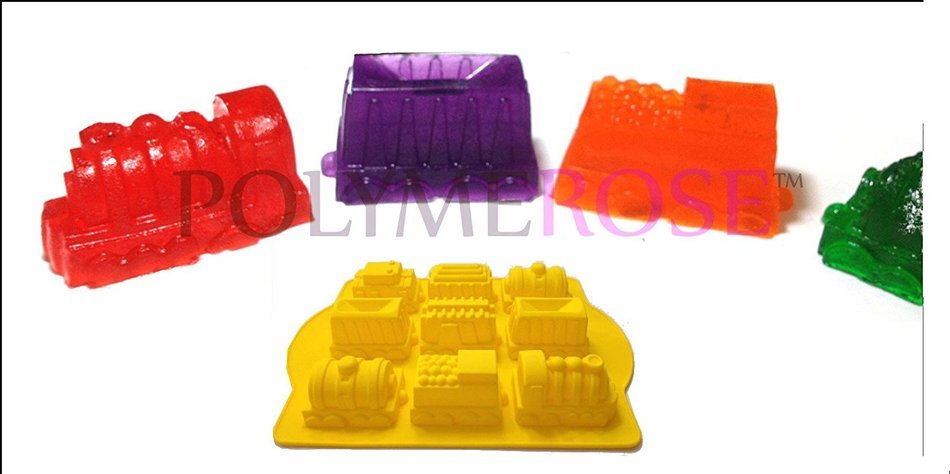 Silicone TRAIN Mold Pan for Muffins, Cupcakes, Jello, Desserts, and for Crafts. - 9 Cavity - By Polymerose T.M.