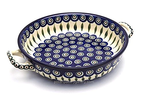 Polish Pottery Baker - Round with Handles - Large - Peacock