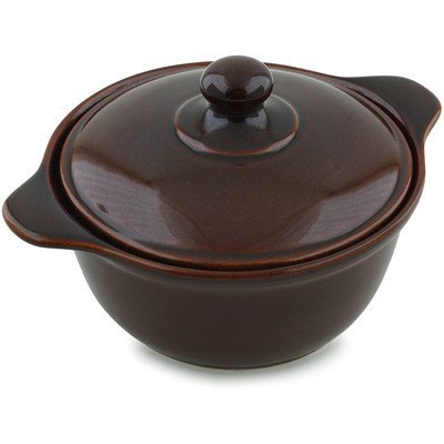 Polish Pottery Baker with Cover with Handles 10-inch Brown