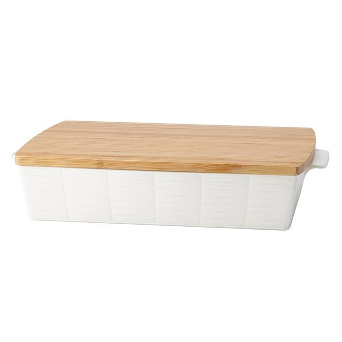 Lenox Entertain 365 Sculpture Rectangular Baker with Lid, White N2