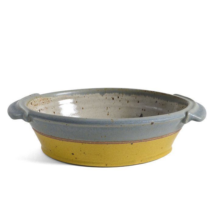 Minkler Pottery Oval Casserole, Blue/Yellow