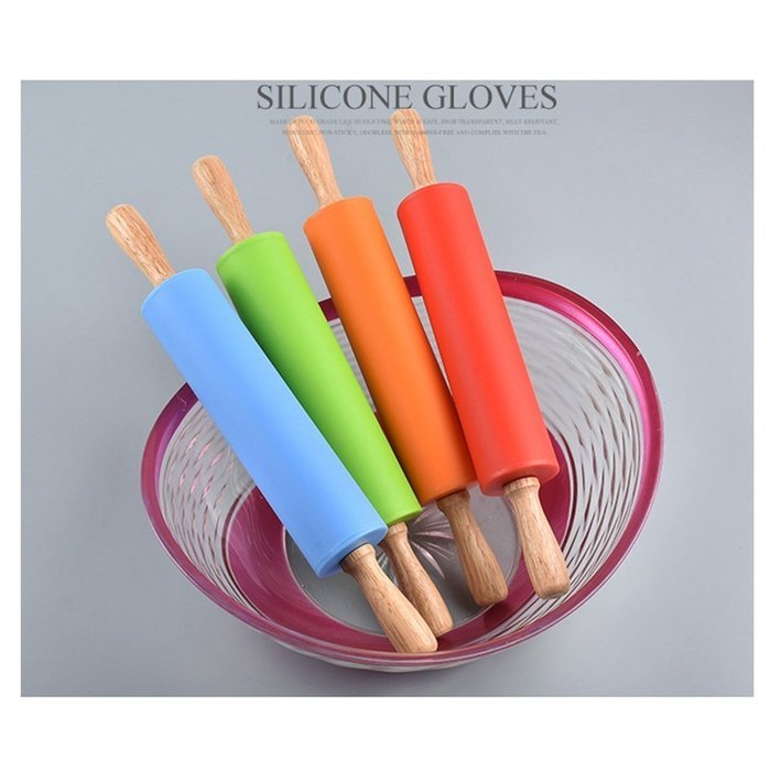 Jypc 4PCS Silicone Non-stick Rolling Pin with Wood Handle N2