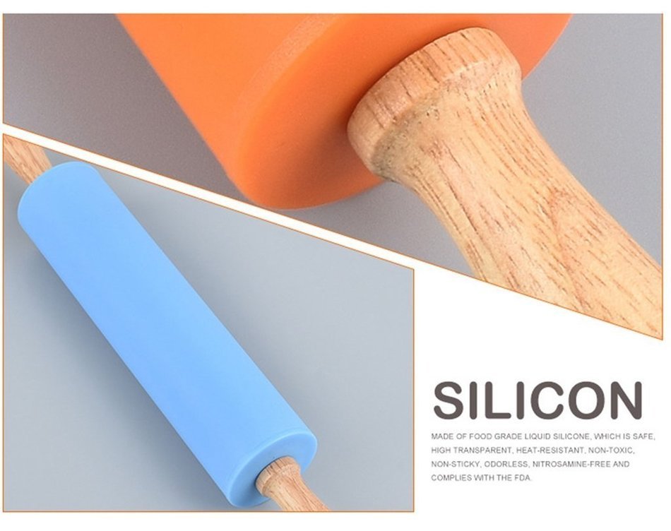 Jypc 4PCS Silicone Non-stick Rolling Pin with Wood Handle N11