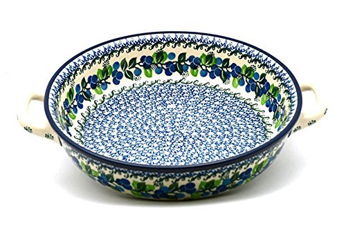 Polish Pottery Baker - Round with Handles - Large - Blue Berries