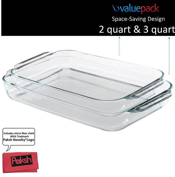 Baking Bundle - 2PC Basics 2 & 3 Quart Value Plus Pack Glass Oblong Baking Dishes - Lasagna Pan Oven & Microwave... N2