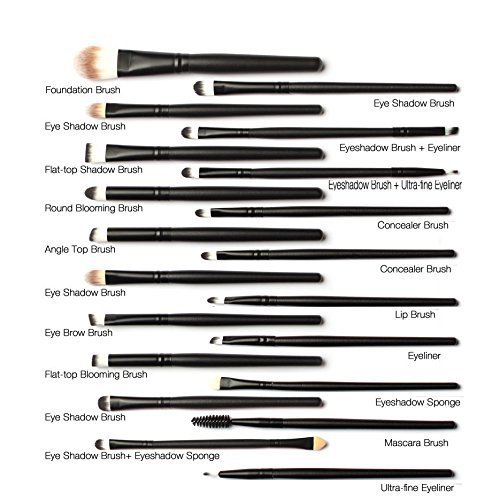 BeautyMood 20 Pcs Pro Makeup Set Powder Foundation Eyeshadow Eyeliner Lip Cosmetic Brushes(Black) With 1 Pcs Cosmetic... N9