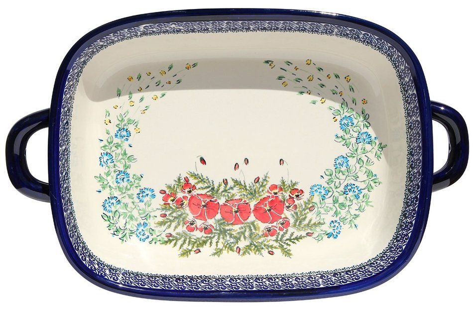 Polish Pottery Baking Dish with Handles From Zaklady Ceramiczne Boleslawiec #1345-237 Art Signature Unikat Pattern... N2