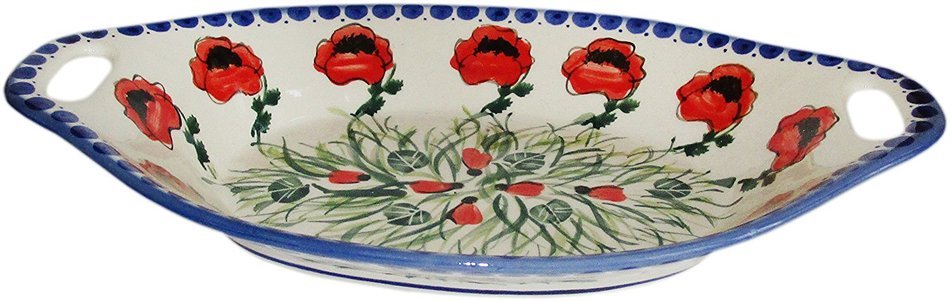 Boleslawiec Stoneware - Polish Pottery Serving or Baking Dish with Handles - Eva's Collection "Poppy Field"