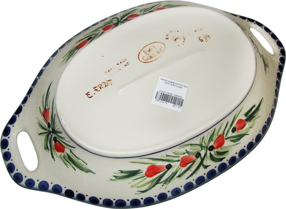 Boleslawiec Stoneware - Polish Pottery Serving or Baking Dish with Handles - Eva's Collection "Poppy Field" N4