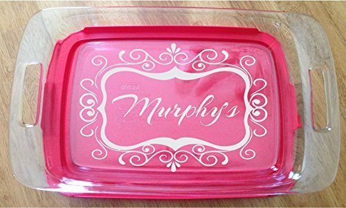 Personalized Pyrex Dish 7x11 Name Design Gift Wedding Anniversary W/lid Swirl