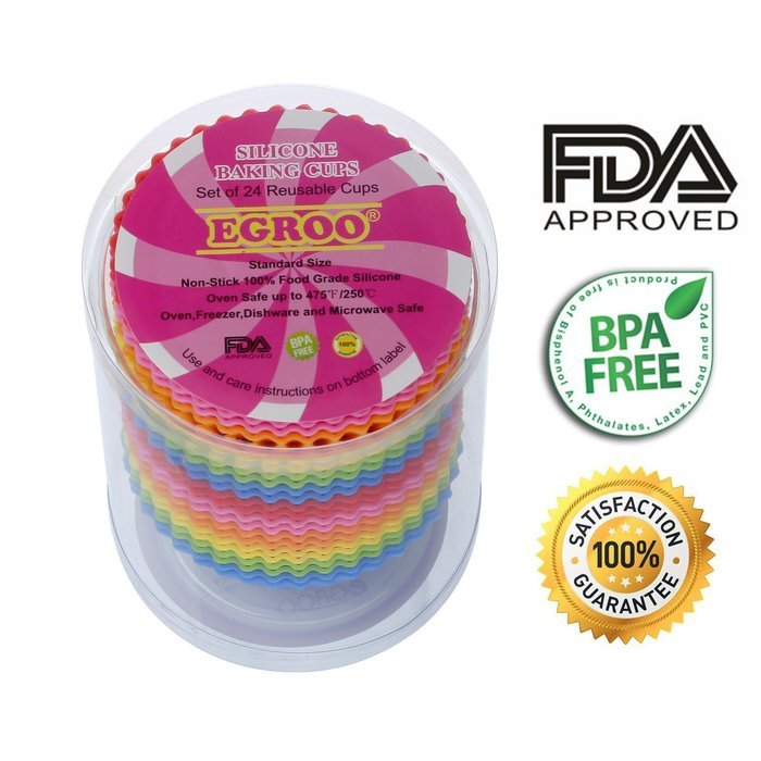 [Pack of 24] eGroo&reg; Silicone Baking Cups Cupcake Liners , Non-stick & Reusable Muffin Cups Molds N5