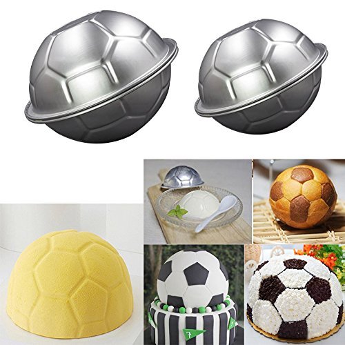 （ 2 Size 2 Set 4 Pieces）Soccer Ball Pan ✮Football Shape Cake Pan✮DIY Metal Bath Bomb Mold✮ Pudding mold By Palker...