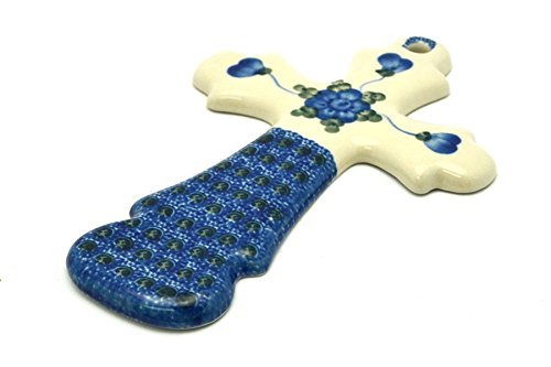 Polish Pottery Cross - 7 3/4" - Blue Poppy