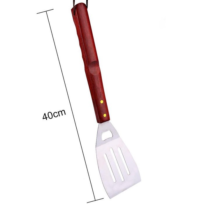 candy 7PCS Stainless Steel BBQ Grill Tools Set Barbecue Accessories with Aprons Hard Wood Handles N8