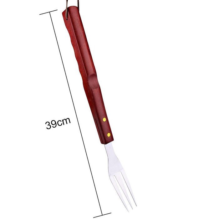 candy 7PCS Stainless Steel BBQ Grill Tools Set Barbecue Accessories with Aprons Hard Wood Handles N9