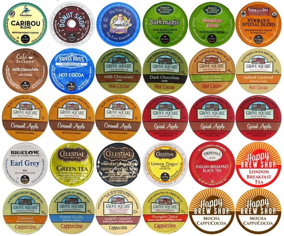 30-count Top Brand Coffee, Tea, Cider, Hot Cocoa and Cappuccino K-Cup Variety Sampler Pack, Single-Serve Cups...