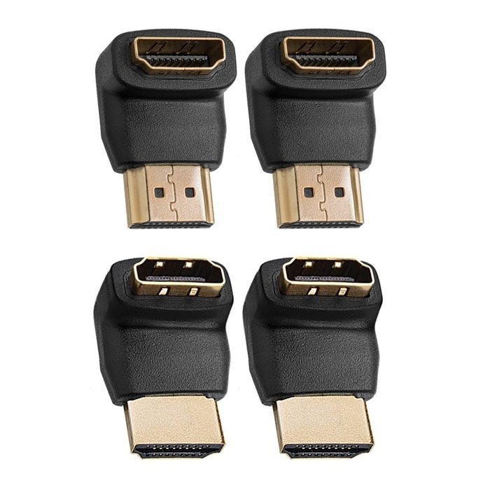 Twisted Veins ACHRALA3 4 Pack HDMI Right Angle Connectors/Adapters , Two (2) 90 degree connectors / Two (2) 270...