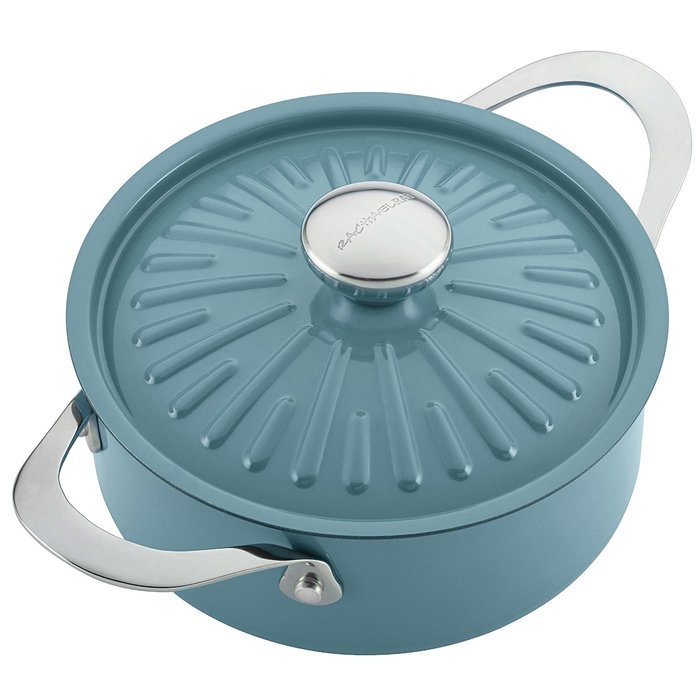 Rachael Ray Cucina Hard Porcelain Enamel Nonstick Covered Round Casserole, 2.5-Quart, Agave Blue N4