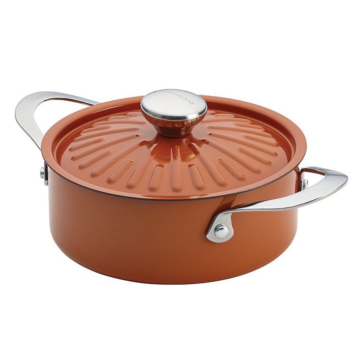 Rachael Ray Cucina Hard Porcelain Enamel Nonstick Covered Round Casserole, 2.5-Quart, Agave Blue N11