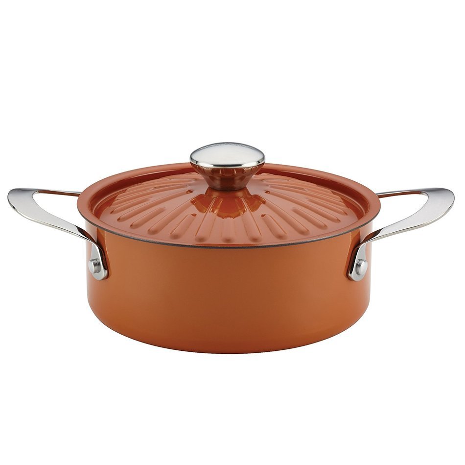 Rachael Ray Cucina Hard Porcelain Enamel Nonstick Covered Round Casserole, 2.5-Quart, Agave Blue N13
