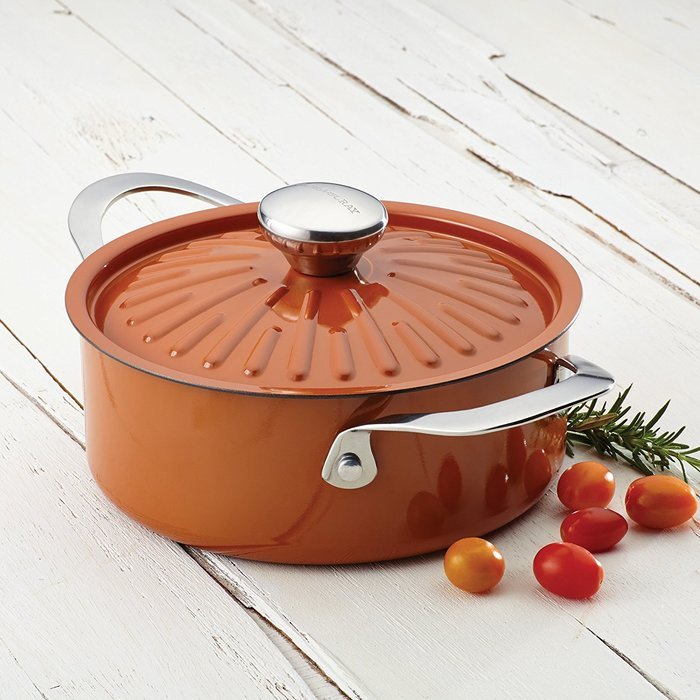 Rachael Ray Cucina Hard Porcelain Enamel Nonstick Covered Round Casserole, 2.5-Quart, Agave Blue N14